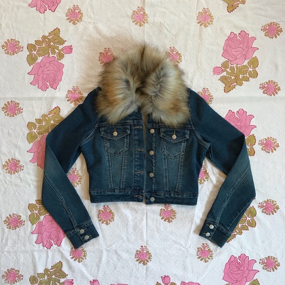 guess faux fur denim jacket